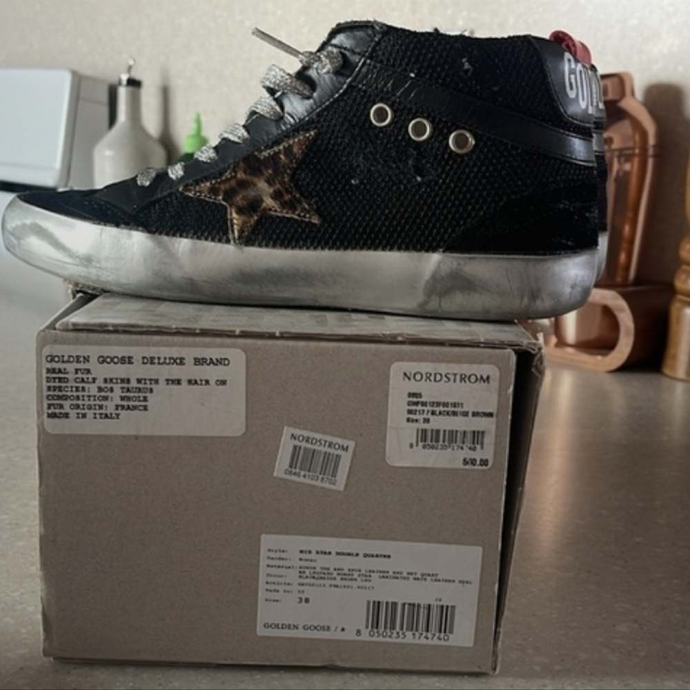 SOLD! Golden Goose Midstar Double Quarter Sneaker Black Leopard Stars Size 38 - Picture 11 of 11